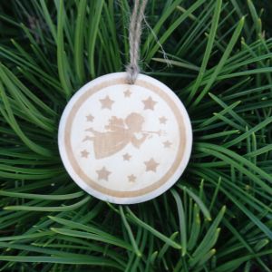 Dřevěná baňka vánoční - Andělíček 5 x 5 cm